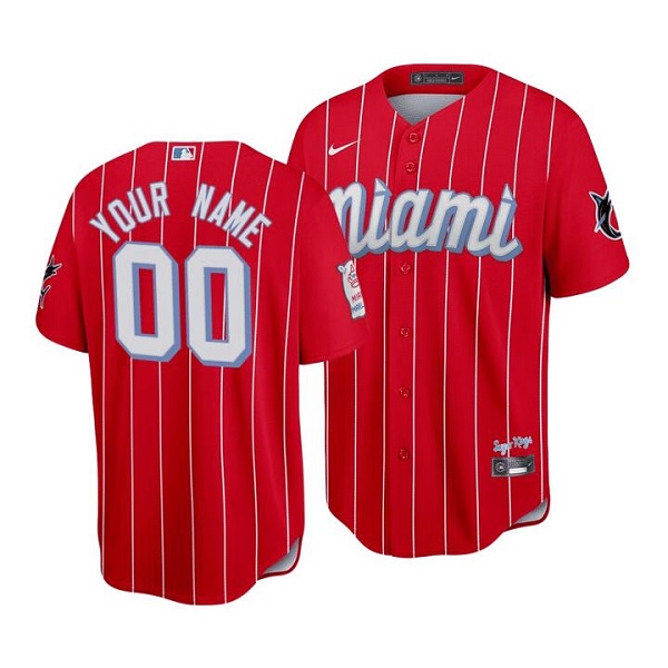 Men's Miami Marlins Customized Red 2021 City Connect Cool Base Stitched Jersey Men's Miami Marlins Customized Red 2021 City Connect Cool Base Stitched Jersey